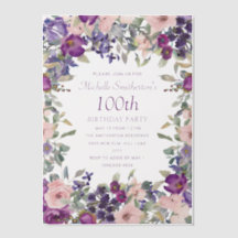 Aquarela Rosa Roxo. Floral 100º Aniversário 