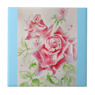 Aquarela Rosa Vermelha Rosas Rosa Floral Bebê Azul