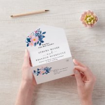Aquarela Rústica de um Buquê Floral Rosa e Azul