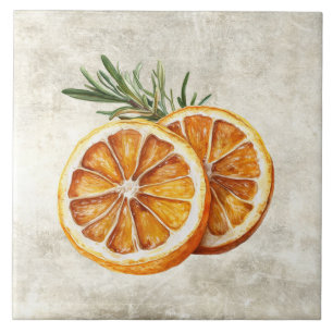 Aquarela Rústica Erva Erva-Doce Laranjas