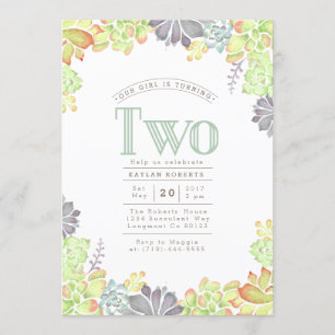 Aquarela Suculente Convite de Festa de aniversár