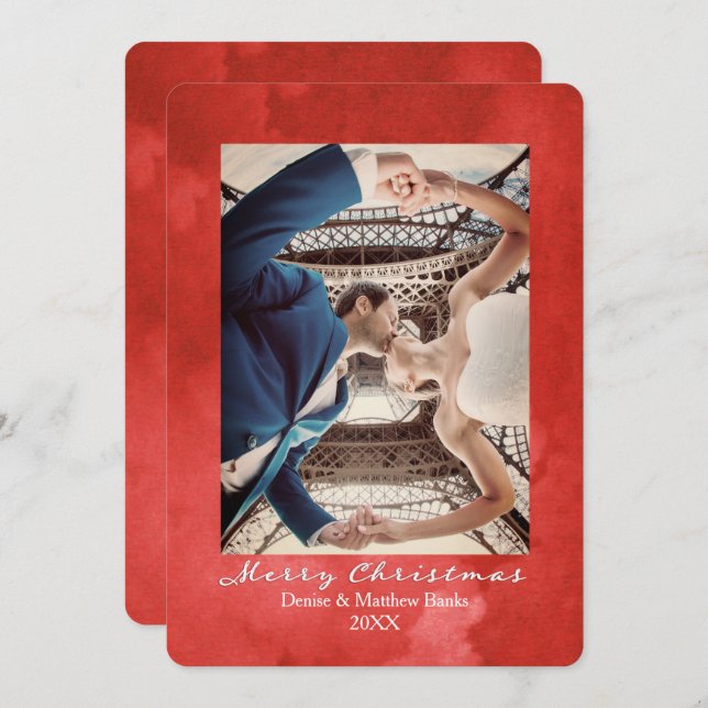 Aquarela Valiant Poppy. Cartão de Natal Elegante (Frente/Verso)