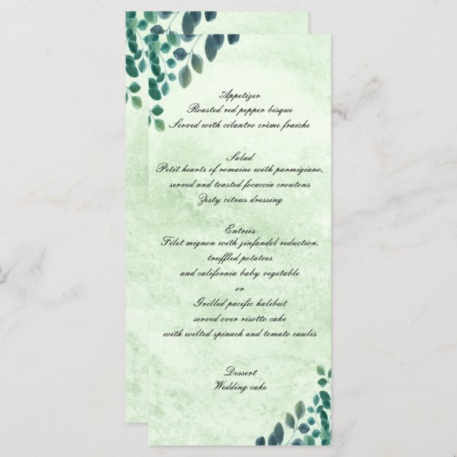 Aquarela Verde Eucalyptus Deixa O Menu Casamento (Frente/Verso)