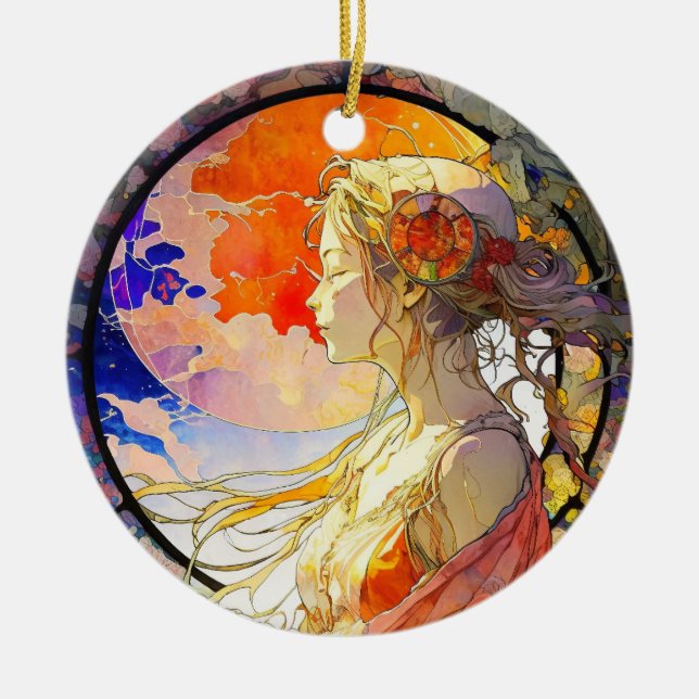 Aquarela Vibrante do Ornamento Rapariga (Frente)