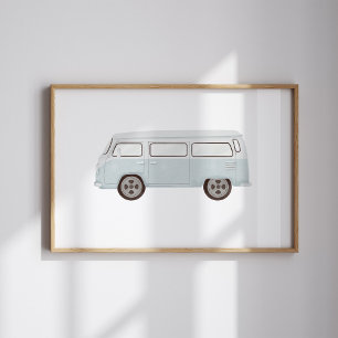 Aquarela vintage azul mini van poster