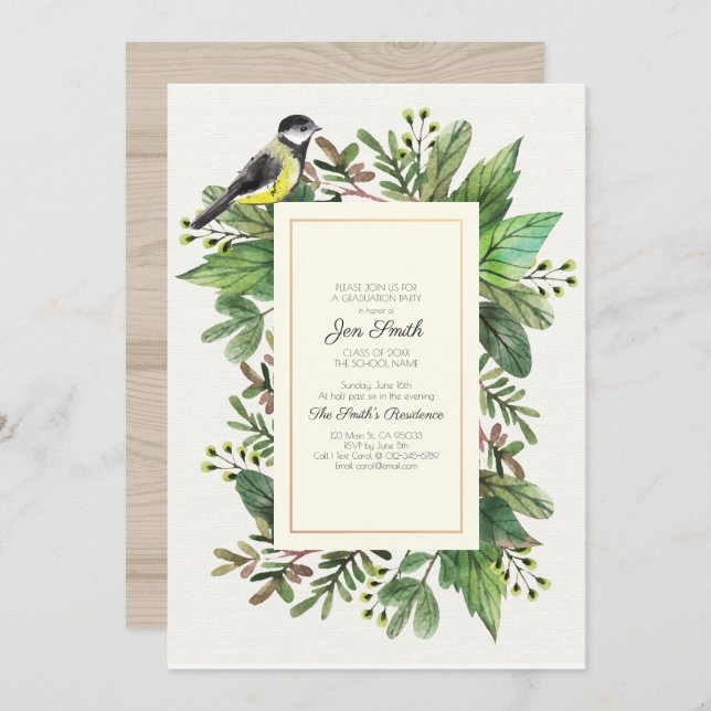 Aquarela. Woodsy. Convite Festa de formatura. (Frente/Verso)
