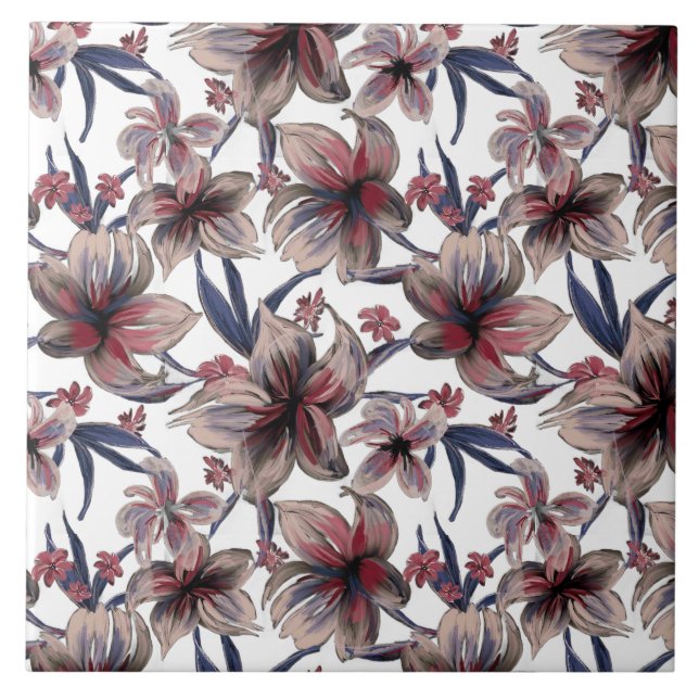 Aquarelas Crimson Floral em Branco (Frente)
