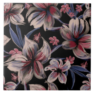 Aquarelas Crimson Floral em Preto