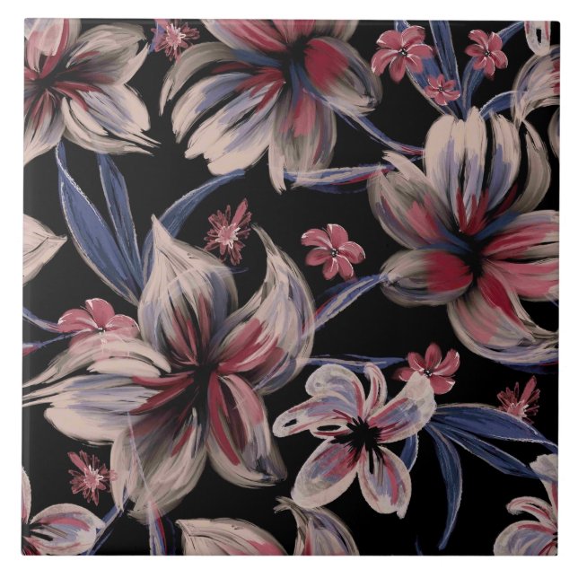 Aquarelas Crimson Floral em Preto (Frente)