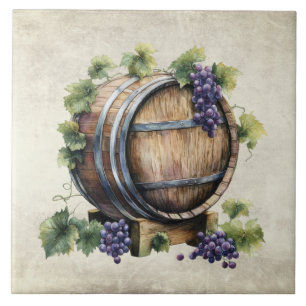 Aquarelas de uvas em barril de vinho rústico itali