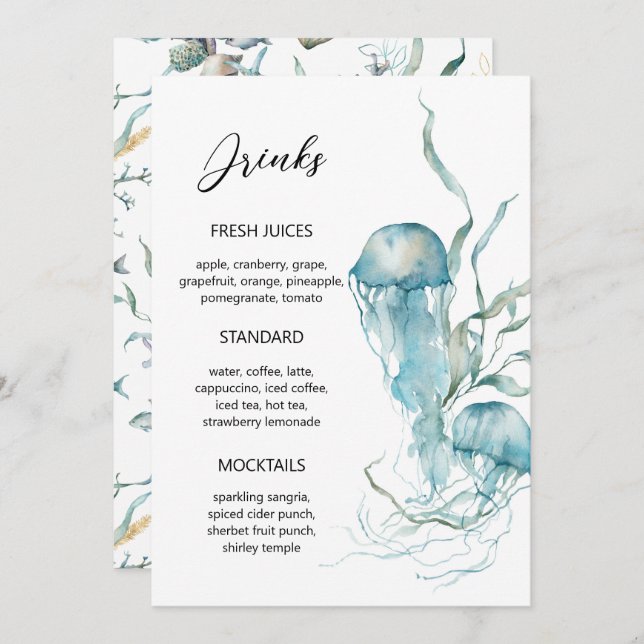 Aquarelas sob o menu Sea Jellyfish Coral Reef (Frente/Verso)