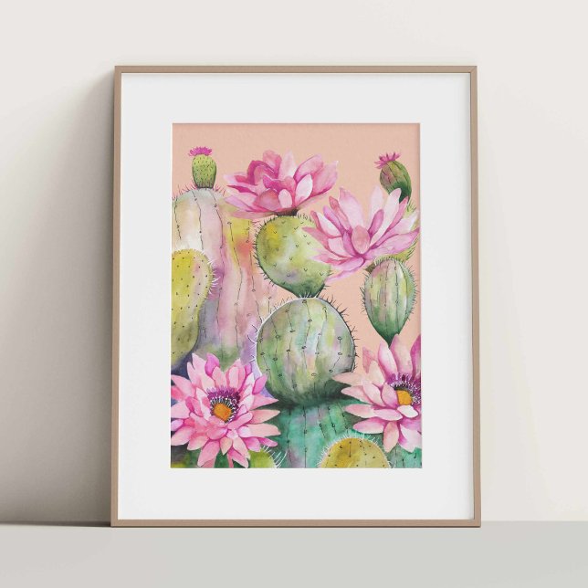 Aquarell Kaktus mit pinken Blüten Poster (Criador carregado)