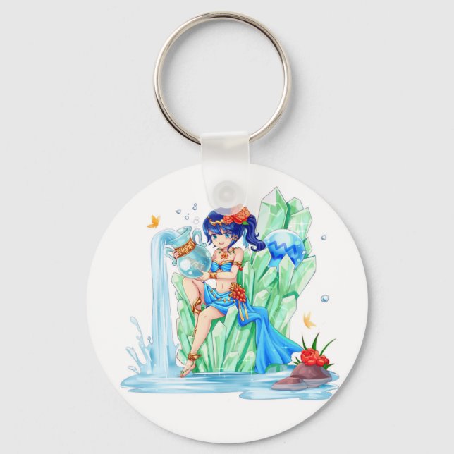 Aquário, bebê de Janeiro, chaveiro de zodíaco, sin (Frente)