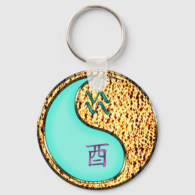 Aquarius & Fire Rooster Chaveiro (Frente)