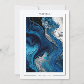 Aquarius Marble Watercolor Zodiac - Cartão de Aniv