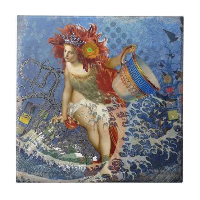 Aquarius Mermaid Gótica Arte Azul (Frente)