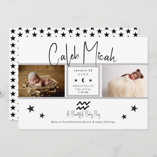 Aquarius Stars Foto Anúncio de Nascimento do Bebê (Frente/Verso)