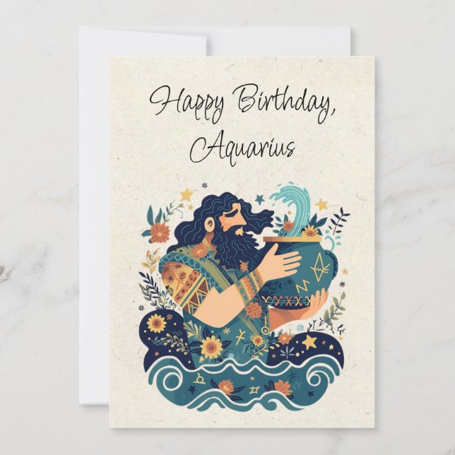 Aquarius Water Bearer Zodiac Birthday Flat Card (Frente)