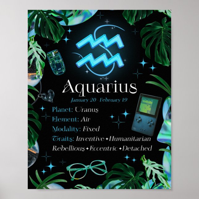 Aquarius Zodiac - Sinal de Estrela Y2K - Poster Pr (Frente)