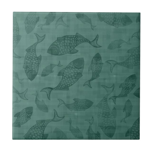 Aquatic Fish Stencil Art Teal Bokeh Pattern (Frente)