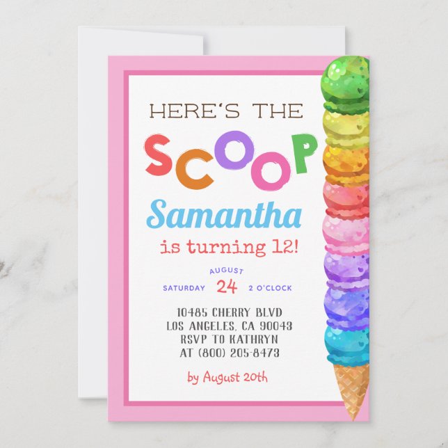 Aqui está o Convite de Aniversário do Sorvete Scoo (Frente)