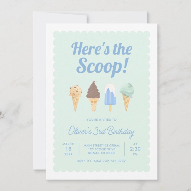 Aqui está o Convite de Aniversário do Sorvete Scoo (Frente)