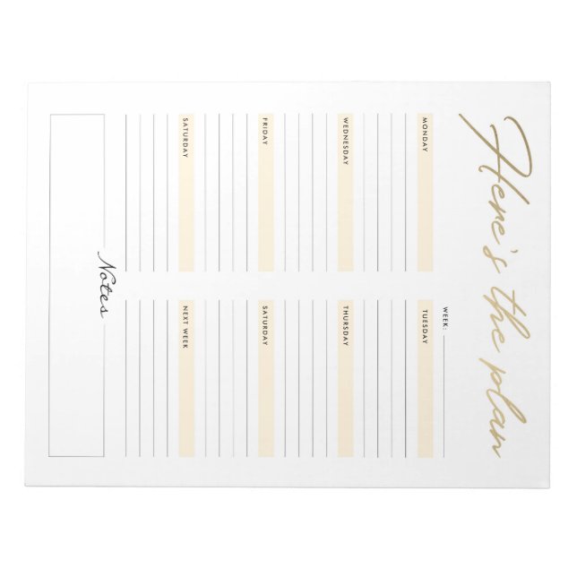 Aqui está o Planejador de Bloco de Notas Semanal d (Frente)