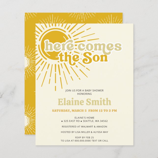 Aqui vem o chá de fraldas do filho retro rapaz (Frente/Verso)