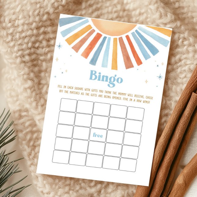 Aqui vem o jogo do Chá de fraldas do Filho (Boho Sunshine Baby Shower Bingo Game)