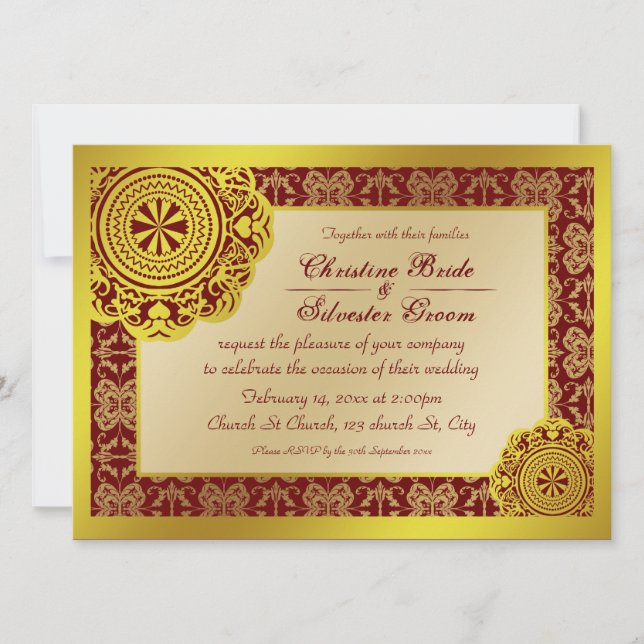 Arábico Dourado, convite de casamento 5.5x7.5 (Frente)