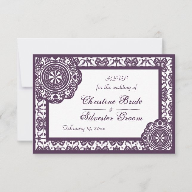 Arábico Roxo Lace, 3,5"x5" rsvp de casamento (Frente)