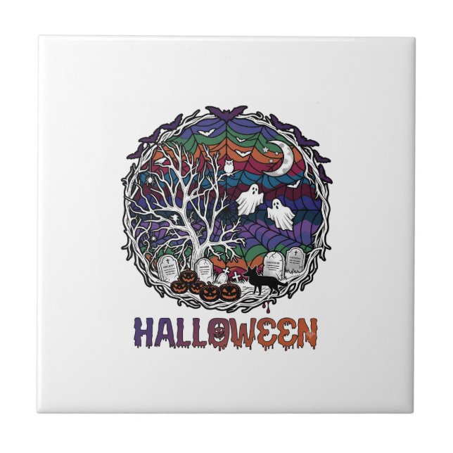 Aranha de Halloween Teia da Árvore Fantasmas Abóbo (Frente)