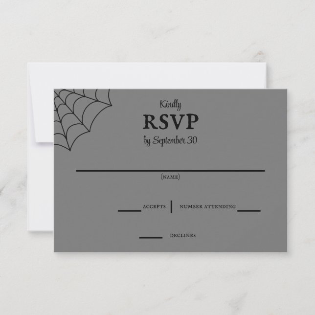 Aranhas Black and Cinza Gothic Wedding RSVP (Frente)
