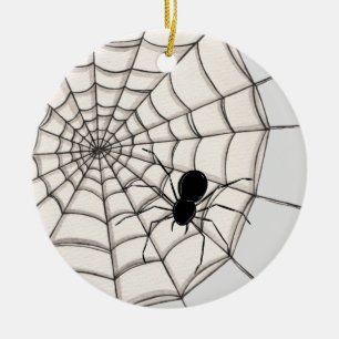 Aranhas e ornamento cerâmico do Halloween na Web