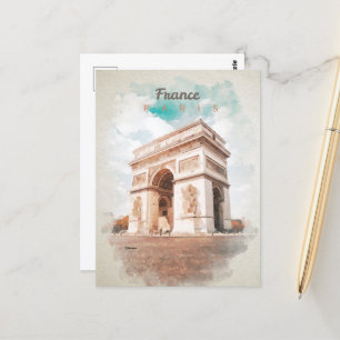 Arc de Triomphe no cartão postal com aquarela