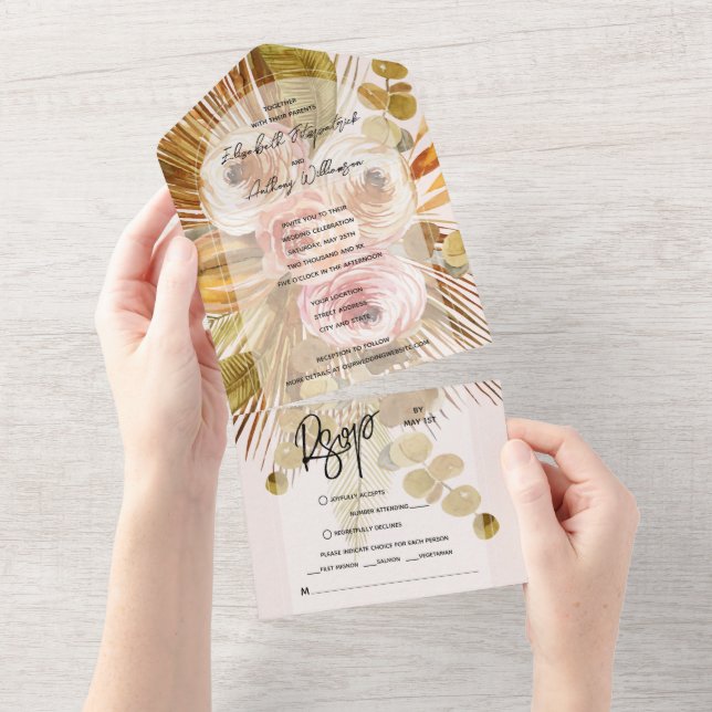 Arca Floral Tropical Boho Blush Casamento Rosa (Aba destacável)