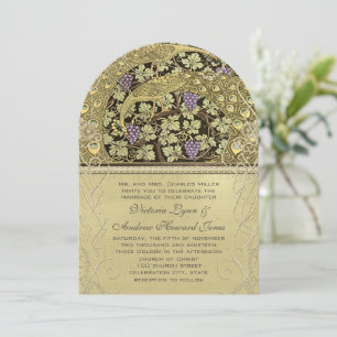 Arch Art Nouveau Pássaros Peacock Convite Para Cas