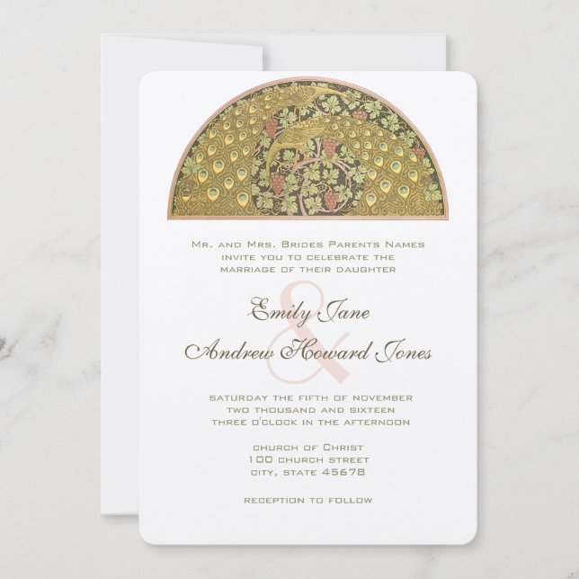 Arch Art Nouveau Pássaros Peacock Convite Para Cas (Frente)