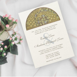 Arch Art Nouveau Pássaros Peacock Convite Para Cas