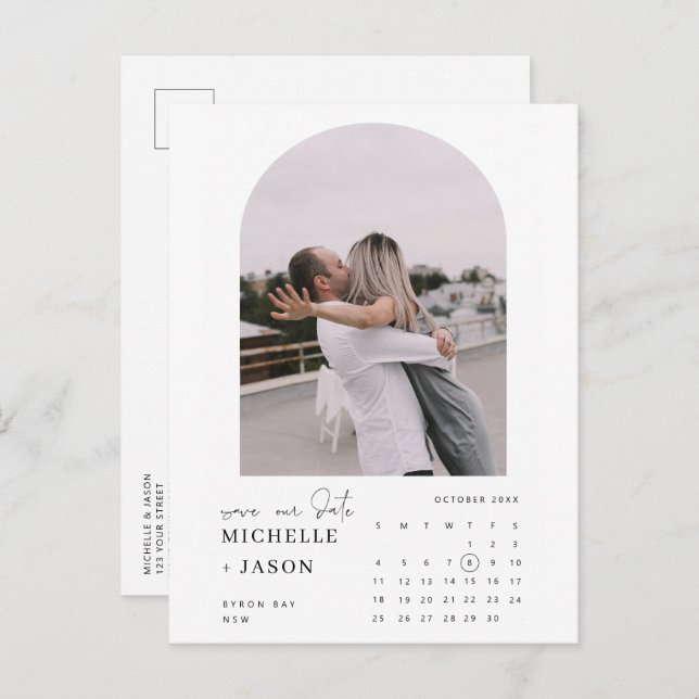 Arch calendário fotografar Salvar a Data Convite (Frente/Verso)