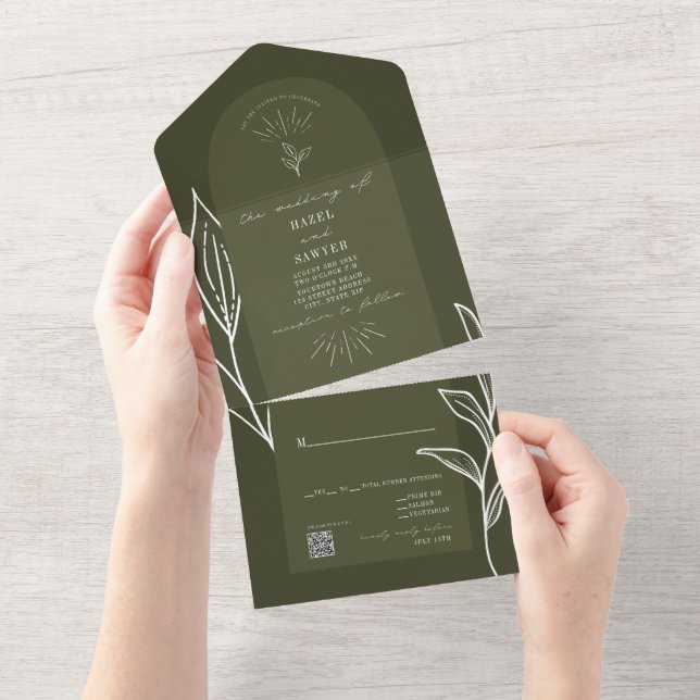 Arch Casamento Verde Botânico QR RSVP (Aba destacável)