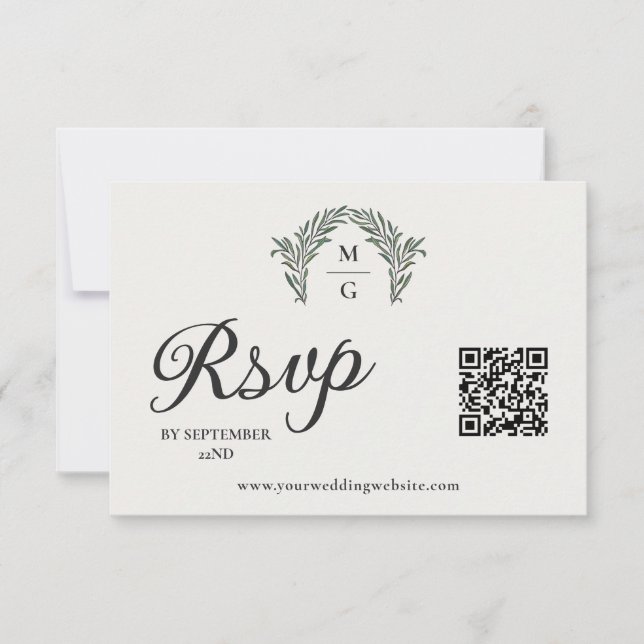 Arch Laurel Wreath Monograma QR Code RSVP Online (Frente)