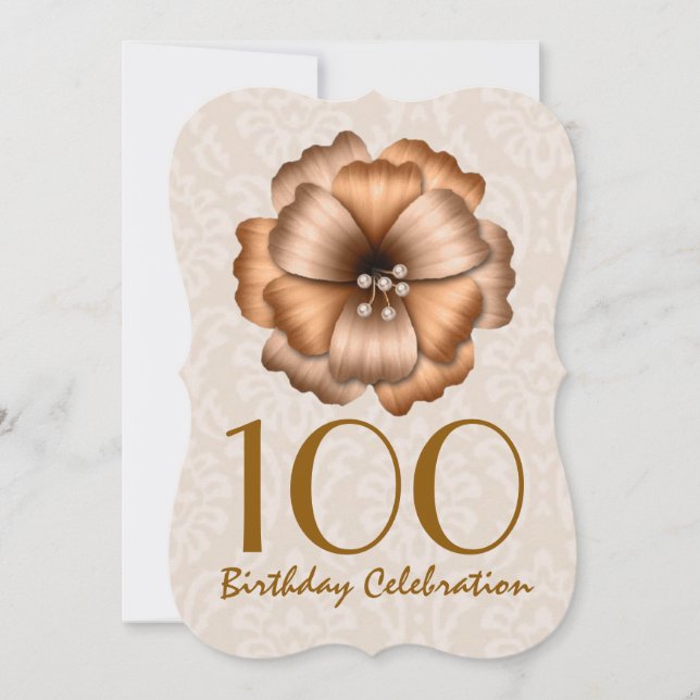 Arco 100º Convite de aniversário DOURADO Flor 7 (Frente)