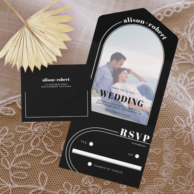 Arco branco moderno e casamento preto fotográfico (Criador carregado)