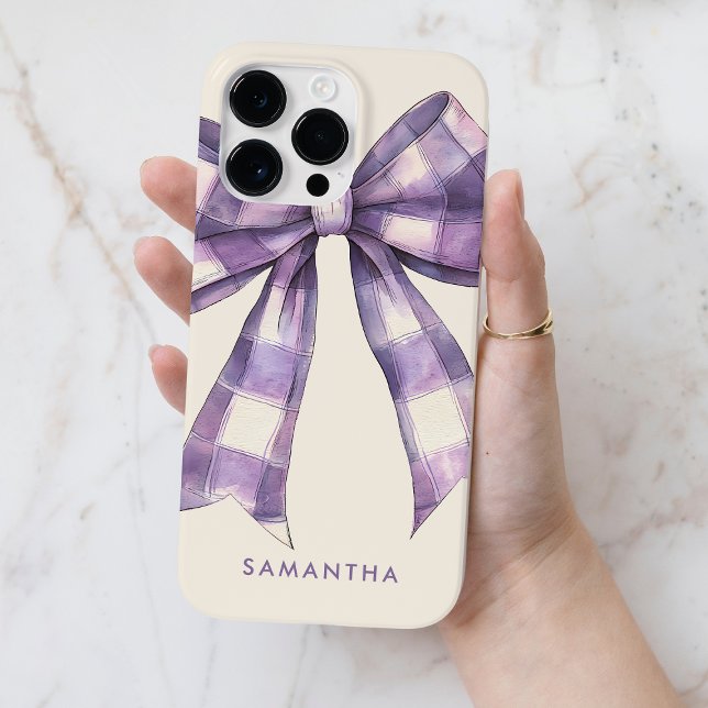 Arco Coquette Purple Watercolor Verificado com Nom (Coquette Purple Watercolor Checkered Bow with Name Case-Mate iPhone Case)