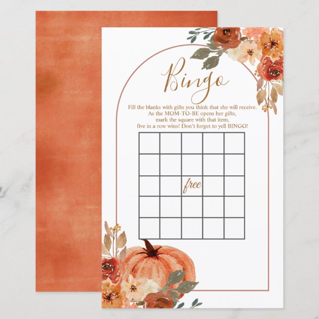 Arco de Boho Terracota Pumpkin Floral Bingo Games (Frente/Verso)