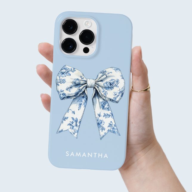 Arco de ferramenta Coquette Blue Watercolor com no (Coquette Blue Watercolor Toile Bow with White Name Case-Mate iPhone Case)