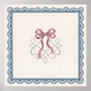 Arco de Fita Rosa Bege com Renda Azul Poster