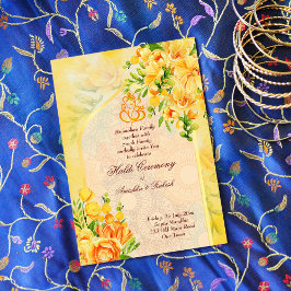 Arco de flores amarelas Ganesha Haldi convite