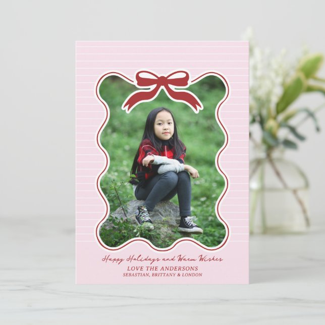 Arco de Quadro Wavy Pinstripe Natal Cartão de Féri (Em pé/Frente)